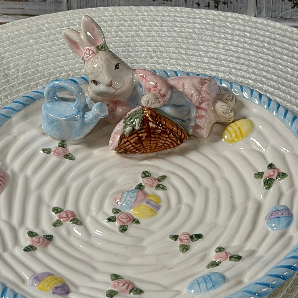 Fitz & Floyd Omnibus Easter Bunny Serving‎ Platter Dish Rabbit Spring Decor